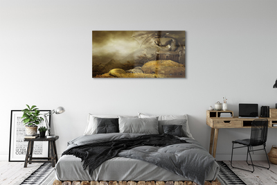 Slika na akrilnem steklu Dragon gorskih oblaki zlato