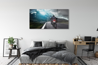 Slika na akrilnem steklu Motorcycle gorska cesta človek nebo