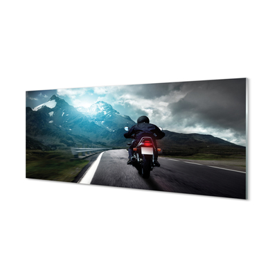 Slika na akrilnem steklu Motorcycle gorska cesta človek nebo