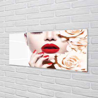 Slika na akrilnem steklu Vrtnice rdeče ustnice ženska