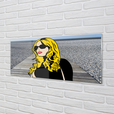 Slika na akrilnem steklu Ženska črna sončna očala rdeče ustnice