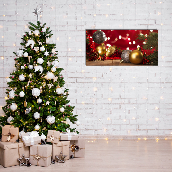 Slika na akrilnem steklu Božično drevo. Okraski za počitnice Baubles