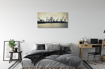 Slika na platnu Gdansk ladjedelnica žerjavi reka