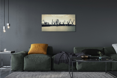 Slika na platnu Gdansk ladjedelnica žerjavi reka