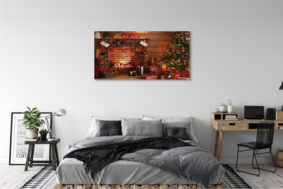 Slika na platnu Božično drevo dekoracijo darila kamin