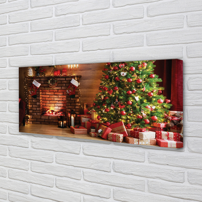 Slika na platnu Kamin darila božična drevesa luči