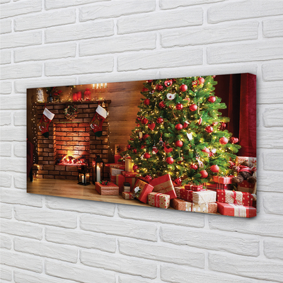 Slika na platnu Kamin darila božična drevesa luči