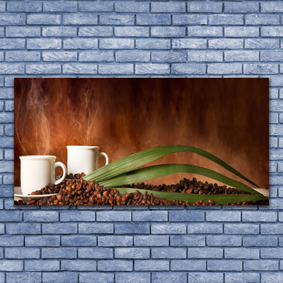 Slika na platnu Skodelice za kavo v zrnu kuhinja