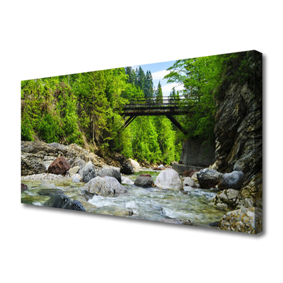 Slika na platnu Leseni most v gozdu