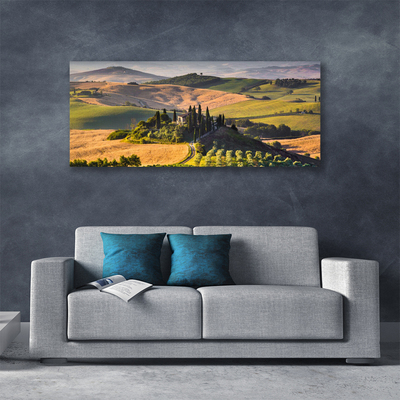 Slika na platnu Upland landscape meadow cottage