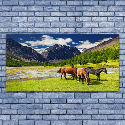 Slika na platnu Hribi drevesa konji živali