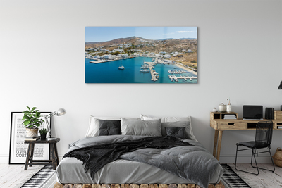 Steklena slika Grčija obala gorsko mesto