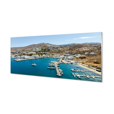 Steklena slika Grčija obala gorsko mesto