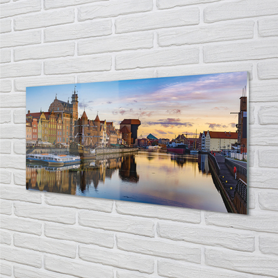 Steklena slika Pristanišče gdańsk reke sončnega vzhoda