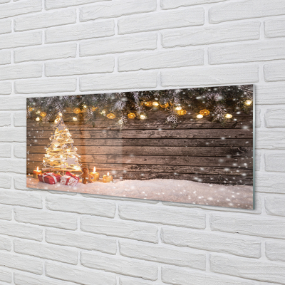 Steklena slika Božično drevo decoration sneg
