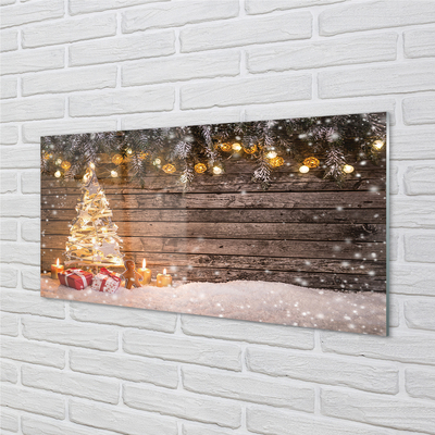 Steklena slika Božično drevo decoration sneg