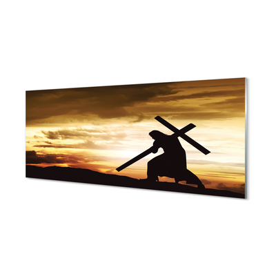Steklena slika Jezus križ sunset