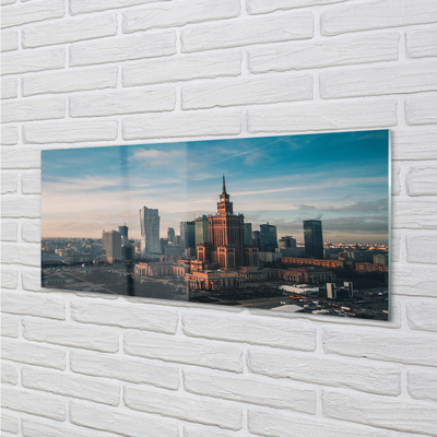 Steklena slika Varšava panoramo nebotičnikov sončnega vzhoda