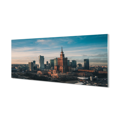 Steklena slika Varšava panoramo nebotičnikov sončnega vzhoda