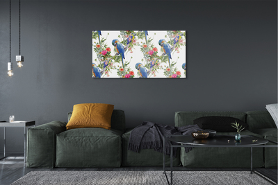 Steklena slika Ptice na veji s cvetovi