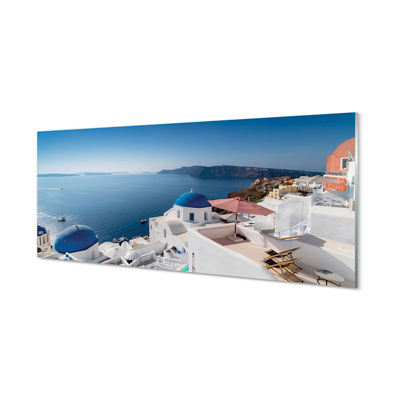 Steklena slika Grčija morje panorama stavb