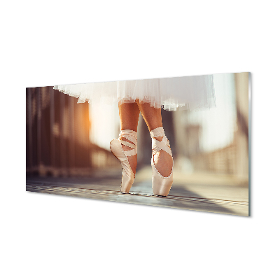Steklena slika Beli balet čevlji ženski noge