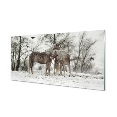 Steklena slika Zimske gozdne samorogi