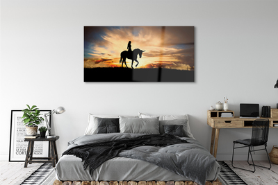 Steklena slika Ženska na unicorn sončnem zahodu