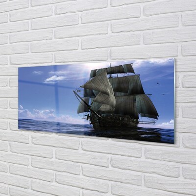 Slika na steklu Morje ladja oblak