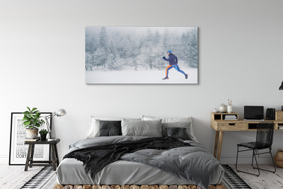 Steklena slika Forest zimski sneg človek