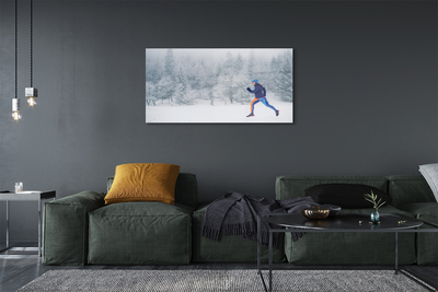 Steklena slika Forest zimski sneg človek