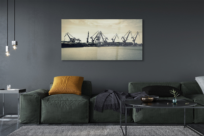 Steklena slika Gdansk ladjedelnica žerjavi reka