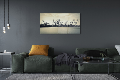 Steklena slika Gdansk ladjedelnica žerjavi reka