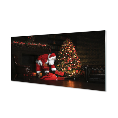 Steklena slika Božični drevo dekoracijo darila claus