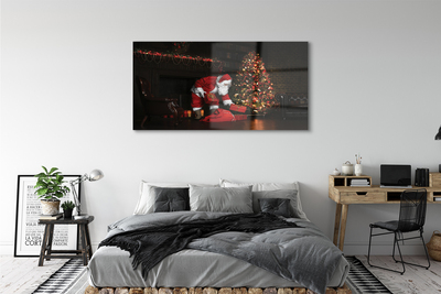 Steklena slika Božični drevo dekoracijo darila claus