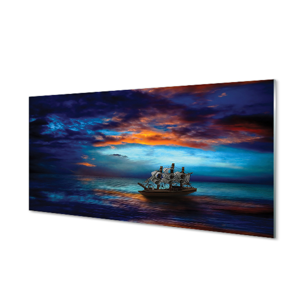 Slika na steklu Večerni oblaki morje ladja