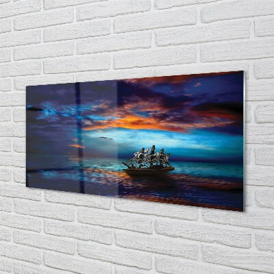 Slika na steklu Večerni oblaki morje ladja