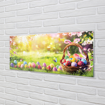 Steklena slika Košarica jajce cvet travnik