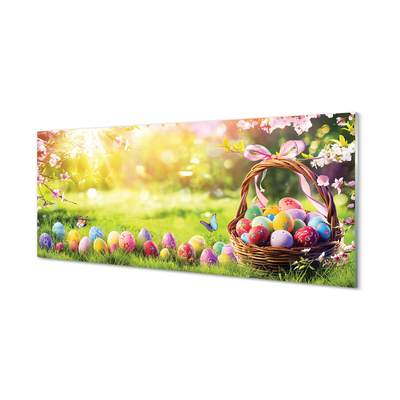 Steklena slika Košarica jajce cvet travnik