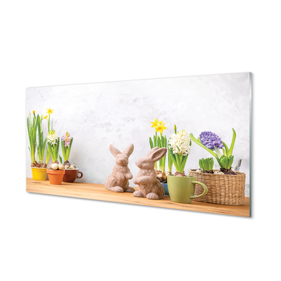 Steklena slika Cvetje zajci