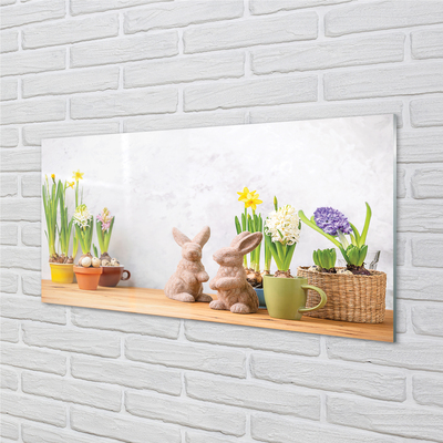 Steklena slika Cvetje zajci