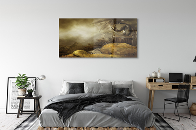 Steklena slika Dragon gorskih oblaki zlato