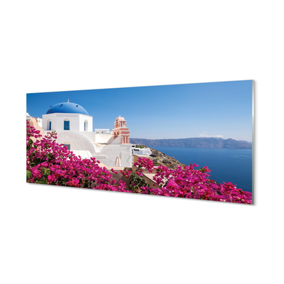 Steklena slika Grčija flowers morske stavbe