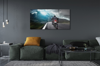 Slika na steklu Motorcycle gorska cesta človek nebo