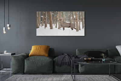 Steklena slika Deer zimski gozd