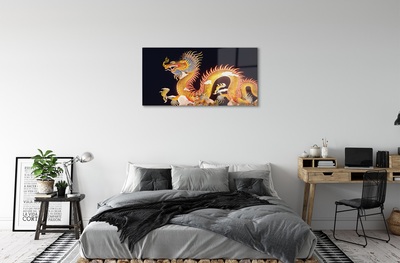 Steklena slika Golden japonski dragon