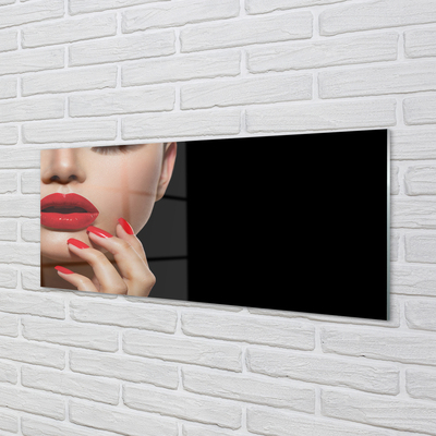 Slika na steklu Ženska rdeče ustnice in nohte