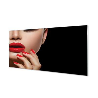 Slika na steklu Ženska rdeče ustnice in nohte