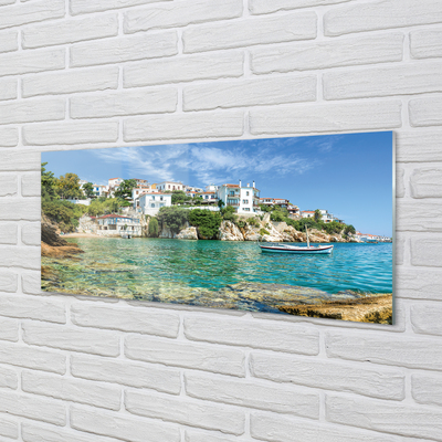 Steklena slika Morje grčija mestnega življenja
