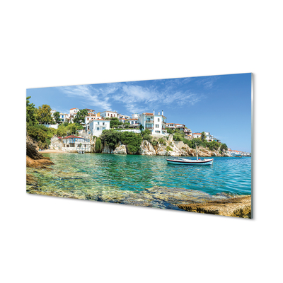 Steklena slika Morje grčija mestnega življenja